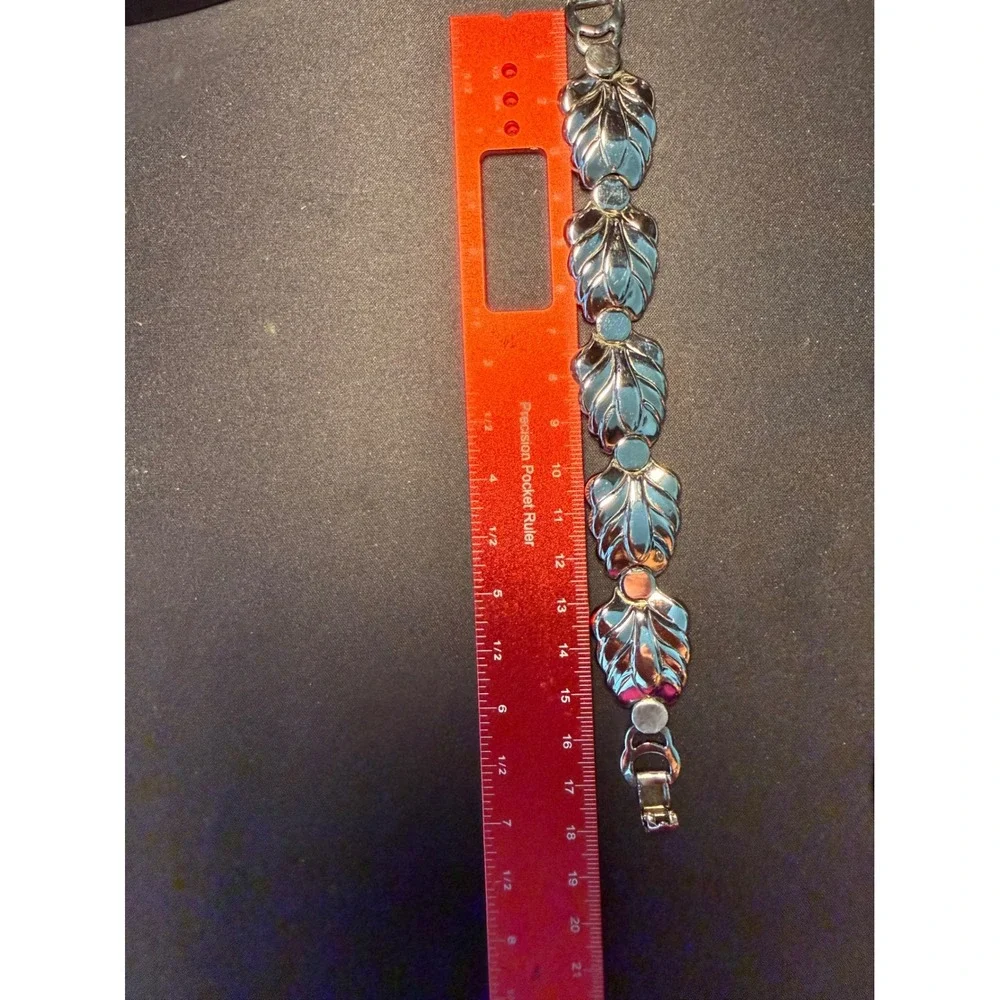Vintage Ballou Silver Tone Comet Leaf Link Bracelet Star in Diamond Signed 7in